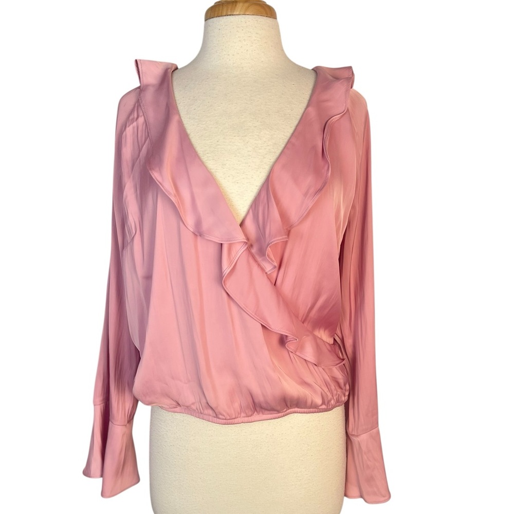 Silky Pink Ruffle Blouse Womens XL Spring Boho Fairy Indie Satin Pirate NWT